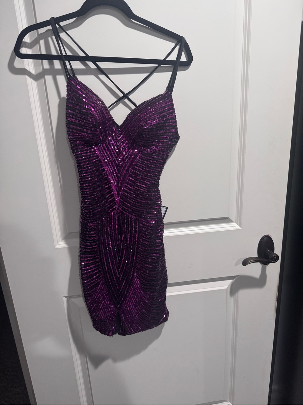 Purple Sequin Strappy Mini Dress - Elegant Evening Dress